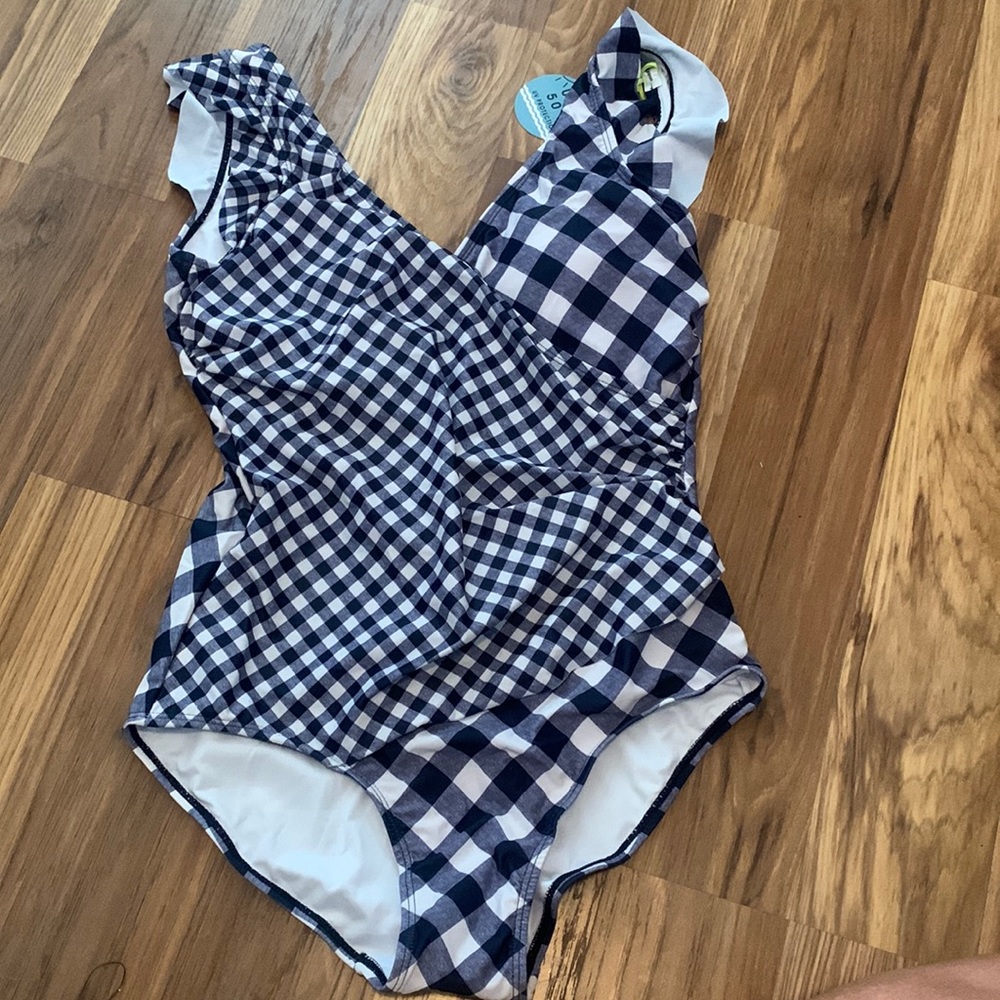 NWT Coral Reef Gingham size M Navy one piece